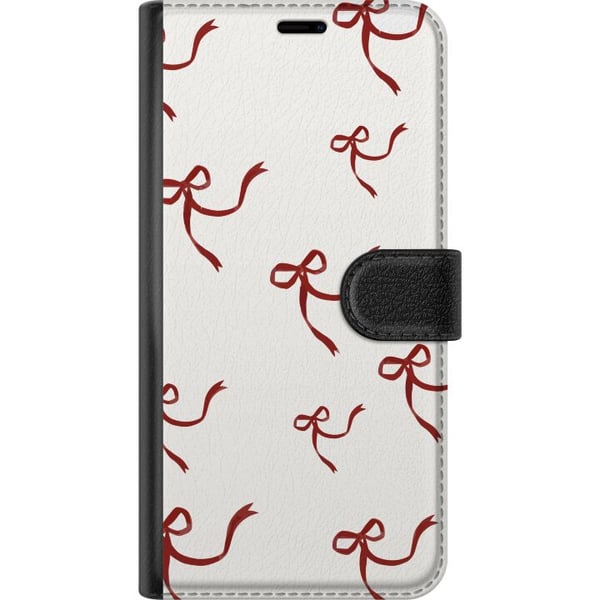Yhteensopiva Lompakkokotelo Huawei P30 Pro Elegantti kuvio, jossa on punaisia silkkinauharusetteja vaalealla taustalla romanttisen ja ajattoman tunne