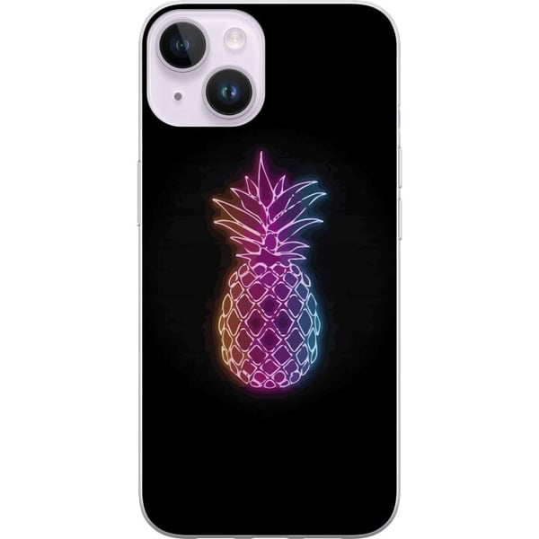 Yhteensopiva Puhelinkuori Apple iPhone 14 Plus Neonkuvitus ananaksesta värikkäässä valossa mustaa taustaa vasten leikkisällä tyylillä