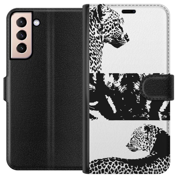 Yhteensopiva Lompakkokotelo Samsung Galaxy S21 Leopard Faces Yhteensopiva Lompakkokotelo Samsung Galaxy S21 Leopard Faces