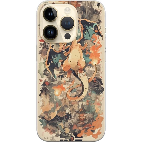 Kompatibelt Mobilskal till Apple iPhone 14 Pro Fire Dragon Legend eldsprutande drake i japansk konststil vintage illustration med tempel och rökmoln Kompatibelt Mobilskal till Apple iPhone 14 Pro Fire Dragon Legend eldsprutande drake i japansk konststil vintage illustration med tempel och rökmoln