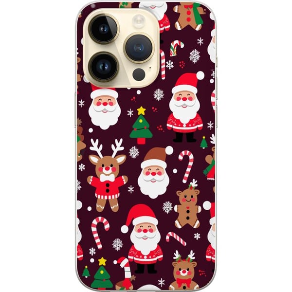 Kompatibelt Mobildeksel til Apple iPhone 14 Pro Merry Squad julemønster med nisser, reinsdyr og pepperkaker, søt vinterdesign i tegneseriestil
