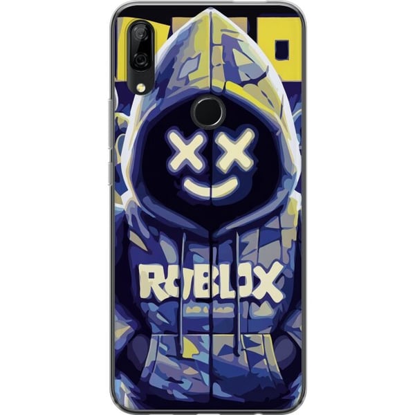 Kompatibel Mobilcover til Huawei P Smart Z Blå-gul Roblox-inspireret hoodie-figur med maske og minimalistisk neonstil, stilren spilillustration til g
