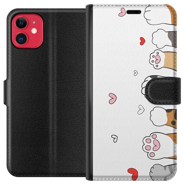 Kompatibel Tegnebogsetui til Apple iPhone 11 Søde kattepoter med hjerter på hvid baggrund, minimalistisk kawaii-motiv til dyreelskere, blødt design Kompatibel Tegnebogsetui til Apple iPhone 11 Søde kattepoter med hjerter på hvid baggrund, minimalistisk kawaii-motiv til dyreelskere, blødt design