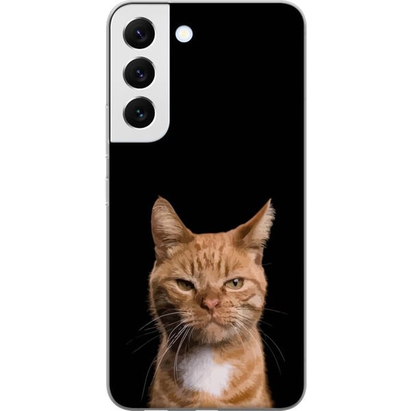 Kompatibelt Mobilskal till Samsung Galaxy S22 5G Närbild av orange katt mot svart bakgrund med stark kontrast och uttrycksfull blick