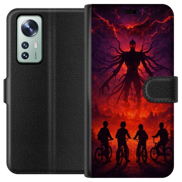 Yhteensopiva Lompakkokotelo Xiaomi 12 Stranger Thingsistä inspiroitunut synkkä fantasiahenkinen kuvitus, jossa on yliluonnollinen olento, salamoita j