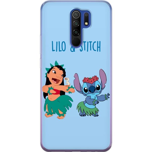 Kompatibelt Mobilskal till Xiaomi Redmi 9 Lilo och Stitch som dansar hula i färgglad tropisk illustration
