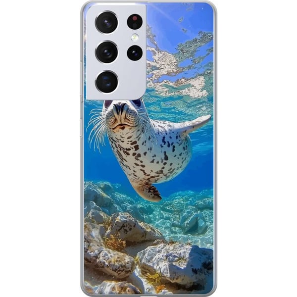 Kompatibelt Mobildeksel til Samsung Galaxy S21 Ultra 5G Säl Hav Simmande Djurmotiv Natur Vattenmotiv Blå Design Kompatibelt Mobildeksel til Samsung Galaxy S21 Ultra 5G Säl Hav Simmande Djurmotiv Natur Vattenmotiv Blå Design