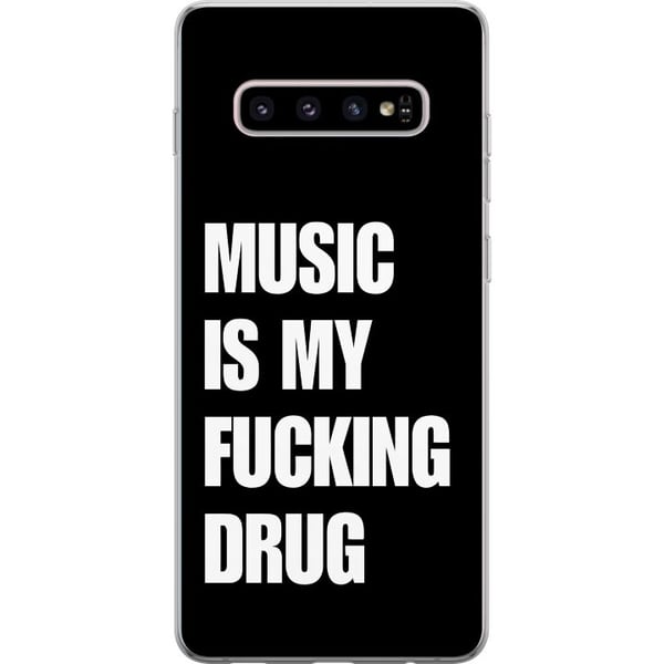 Kompatibelt Mobilskal till Samsung Galaxy S10+ Tydlig svart bakgrund med stark vit text som uttrycker passion för musik i kraftfull rakt modern stil,