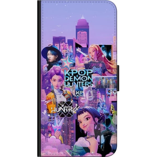 Kompatibelt Plånboksfodral till Samsung Galaxy A20s KPop Demon Hunters Birthday motiv med KPopkaraktärer i neonljus och färgstarkt festtema
