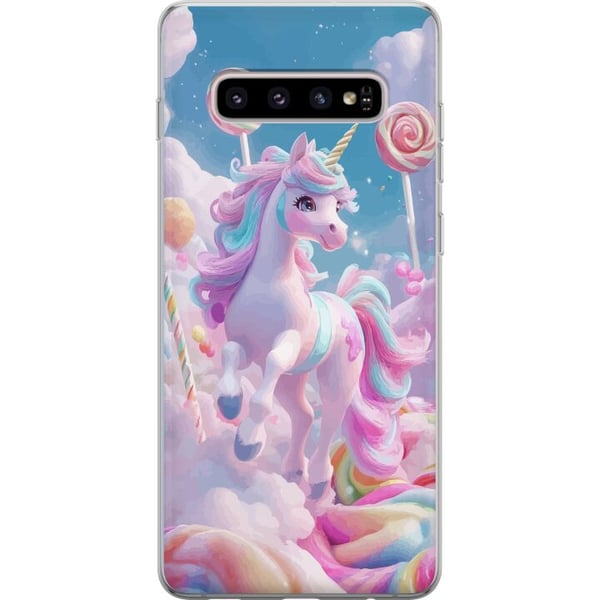 Kompatibelt Mobilskal till Samsung Galaxy S10+ Enhörning Candy Pastell Kawaii Motiv Söt Populär Färg