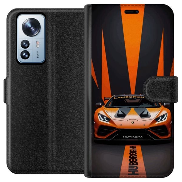 Yhteensopiva Lompakkokotelo Xiaomi 12 Pro Lamborghini Huracán oranssi superauto luksusauto urheiluauto kilpa-ajo etunäkymä auto eksoottinen nopea jul