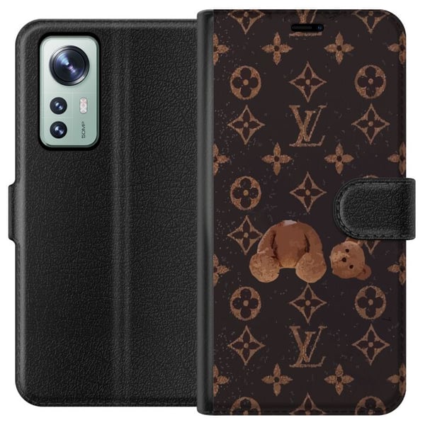 Kompatibelt Plånboksfodral till Xiaomi 12 Lyxigt monogrammönster med trasig nalle i mörk modeinspirerad estetik