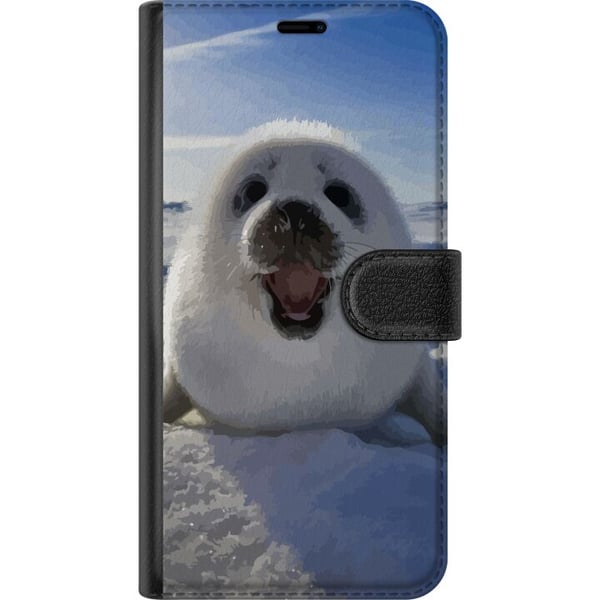 Yhteensopiva Lompakkokotelo Samsung Galaxy S9+ Hylkeenpoikanen lumessa, suuri hymy ja pehmeä, pyöreä muoto, suloinen talviaihe arktisella tunnelmalla
