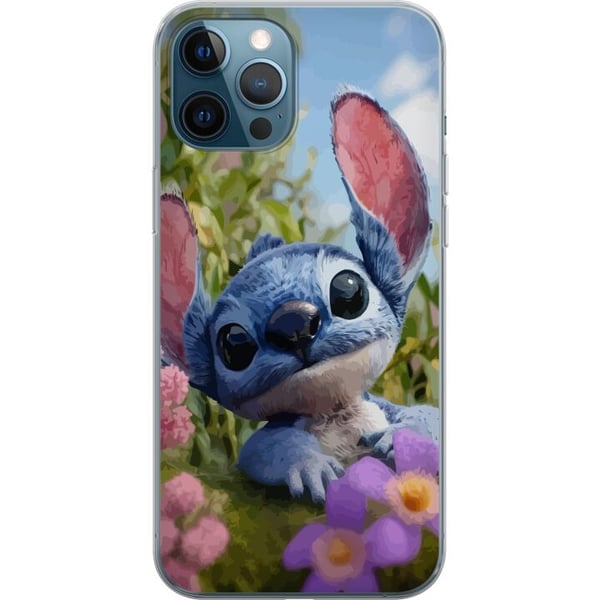 Kompatibelt Mobilskal till Apple iPhone 12 Pro Blå tecknad figur inspirerad av Stitch i naturmiljö med blommor och sött uttryck perfekt för fans av g