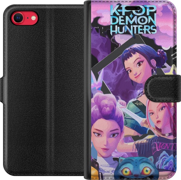 Kompatibel Tegnebogsetui til Apple iPhone SE (2020) K-Pop Demon Hunters anime-inspireret futuristisk by med tre heltinder og lilla neonlys