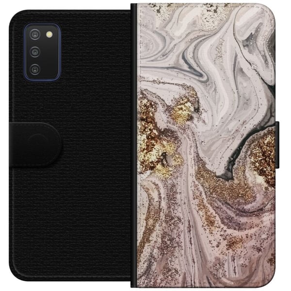 Kompatibelt Lommeboketui til Samsung Galaxy A03s Beige marmor med gullglitterstruktur, elegant design med luksuriøs følelse, perfekt for moderne stil