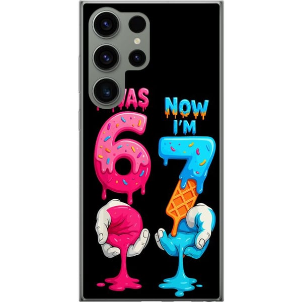 Kompatibel Mobilcover til Samsung Galaxy S23 Ultra Farverig fødselsdagsillustration med teksten Jeg var 6, nu er jeg 7, smeltende tal, legende børnev Kompatibel Mobilcover til Samsung Galaxy S23 Ultra Farverig fødselsdagsillustration med teksten Jeg var 6, nu er jeg 7, smeltende tal, legende børnev