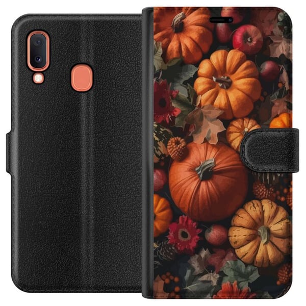 Kompatibel Tegnebogsetui til Samsung Galaxy A20e Efterårsmotiv plakat græskar halloween efterår høst æbler rustik dekor blomster efterår sæson design