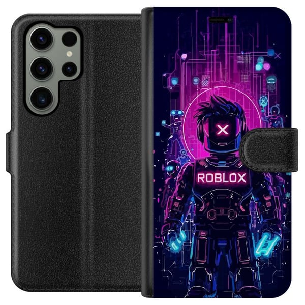Kompatibel Tegnebogsetui til Samsung Galaxy S23 Ultra Roblox Cyber Core Kraftfuldt digitalt Roblox-design med lilla lys og futuristisk baggrund