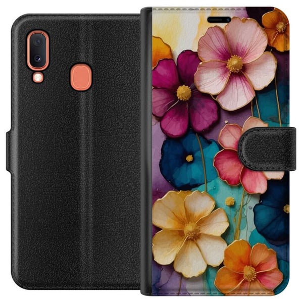 Kompatibelt Plånboksfodral till Samsung Galaxy A20e Blommor Färger