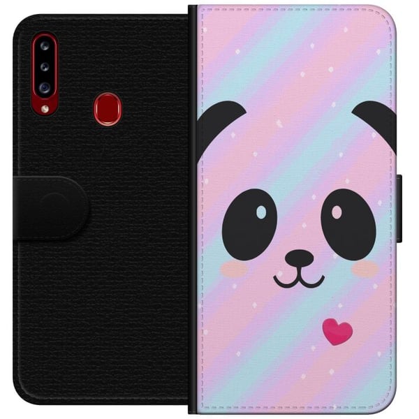 Kompatibelt Plånboksfodral till Samsung Galaxy A20s Regnbåge Panda