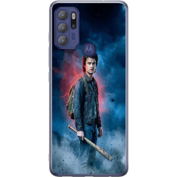 Kompatibel Mobilcover til Motorola Moto G60S Stranger Things-portræt med baseballbat, lyn og dramatisk baggrund
