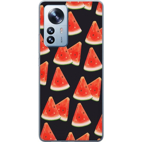 Kompatibel Mobilcover til Xiaomi 12 Pro Vandmelon-sommermønster – frisk vandmelondesign med røde frugtskiver på mørk baggrund