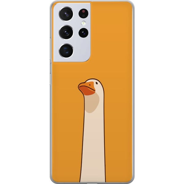 Kompatibel Mobilcover til Samsung Galaxy S21 Ultra 5G Minimalistisk gåseillustration på varm gul baggrund – humoristisk dyredesign i moderne og rolig