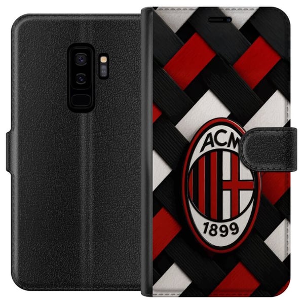 Kompatibelt Plånboksfodral till Samsung Galaxy S9+ AC Milan fotboll Olivier Giroud röd svart vävd klubbdesign