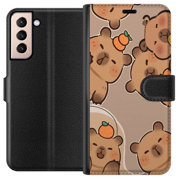 Kompatibelt Lommeboketui til Samsung Galaxy S21 Gullige capybaraer i varme toner med appelsiner og glade uttrykk