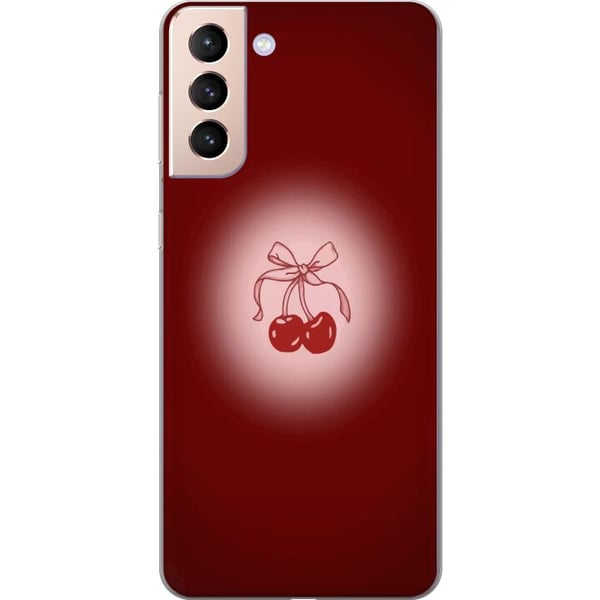 Kompatibelt Mobildeksel til Samsung Galaxy S21 Cherry Bow kirsebærdesign med sløyfe i romantisk retrostil, rød farge og vintagefølelse