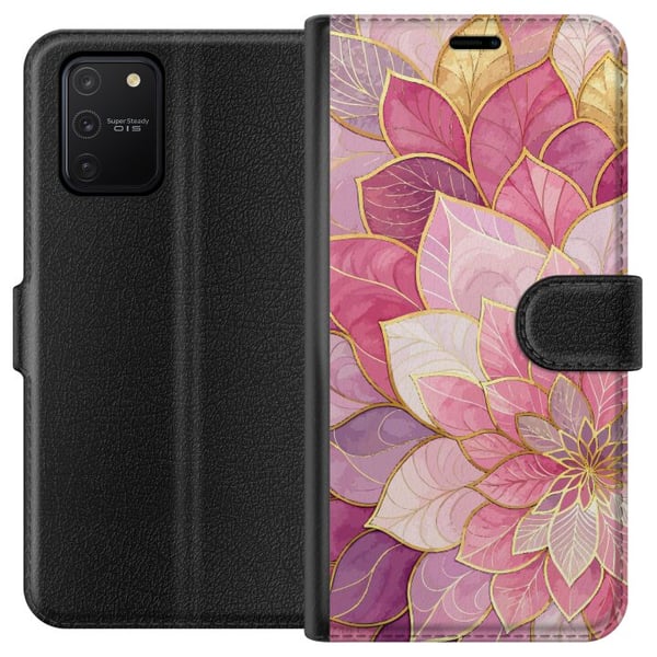 Kompatibelt Lommeboketui til Samsung Galaxy S10 Lite Blomstermandala – Rosa og lilla mønster med gylne detaljer illustrasjon Kompatibelt Lommeboketui til Samsung Galaxy S10 Lite Blomstermandala – Rosa og lilla mønster med gylne detaljer illustrasjon