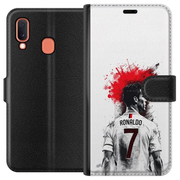 Kompatibelt Lommeboketui til Samsung Galaxy A20e Ronaldo Red Energy-motiv med Cristiano Ronaldo i stilisert rødhvit design med en kraftfull følelse Kompatibelt Lommeboketui til Samsung Galaxy A20e Ronaldo Red Energy-motiv med Cristiano Ronaldo i stilisert rødhvit design med en kraftfull følelse