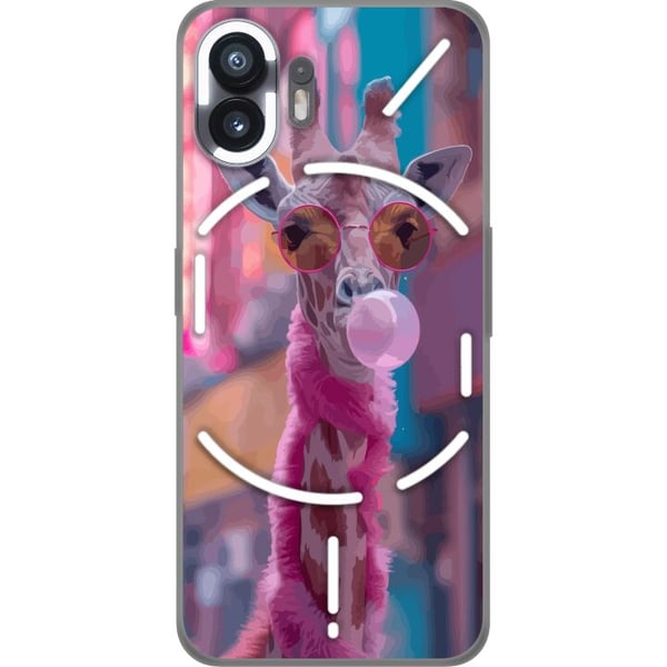 Kompatibel Mobilcover til Nothing Phone (2) Giraf med tyggegummi, sjovt farverigt design i bymiljø i popkunststil med legende energi, humor og kreati
