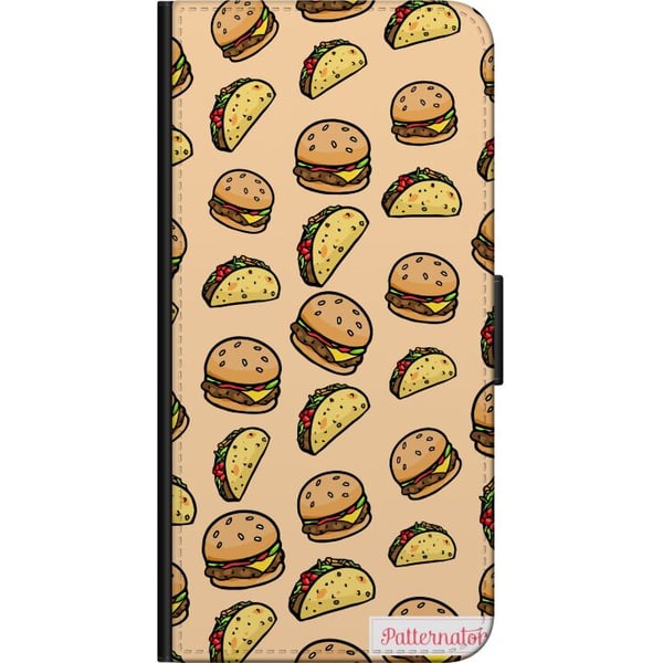 Kompatibelt Lommeboketui til Samsung Galaxy A03s Fargerikt tegneseriedesign med hamburgere, taco, smeltet ost, salat, sprø skall og morsomme figurer,