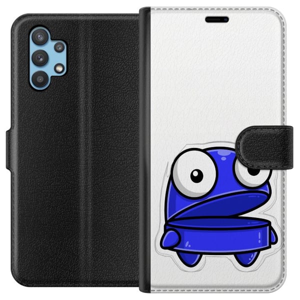 Kompatibelt Plånboksfodral till Samsung Galaxy A32 5G Blå cartoonfigur med öppet uttryck och stora ögon i rolig och lättsam illustration Kompatibelt Plånboksfodral till Samsung Galaxy A32 5G Blå cartoonfigur med öppet uttryck och stora ögon i rolig och lättsam illustration