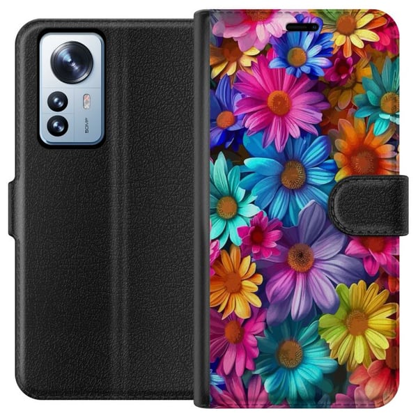 Kompatibel Tegnebogsetui til Xiaomi 12 Pro Gerbera Blomster Farverigt Dekoration Blomstmotiv Populær Hjemmeindretning Farverig Vægkunst Design