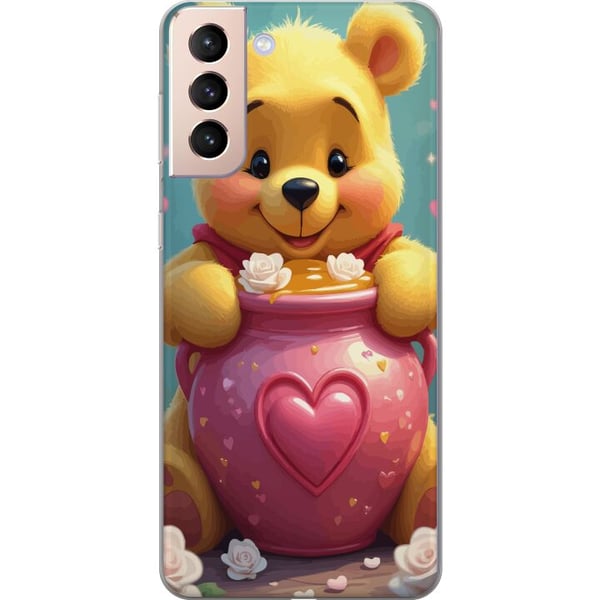 Kompatibelt Mobildeksel til Samsung Galaxy S21 Søt gul bjørn inspirert av Ole Brumm med hjerteformet rosa krukke og honning, et varmt og sjarmerende Kompatibelt Mobildeksel til Samsung Galaxy S21 Søt gul bjørn inspirert av Ole Brumm med hjerteformet rosa krukke og honning, et varmt og sjarmerende
