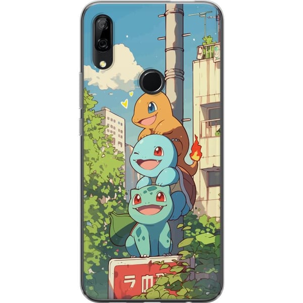 Kompatibel Mobilcover til Huawei P Smart Z City Trio tre glade små figurer i bymiljø med blå himmel og grønne træer, charmerende illustration