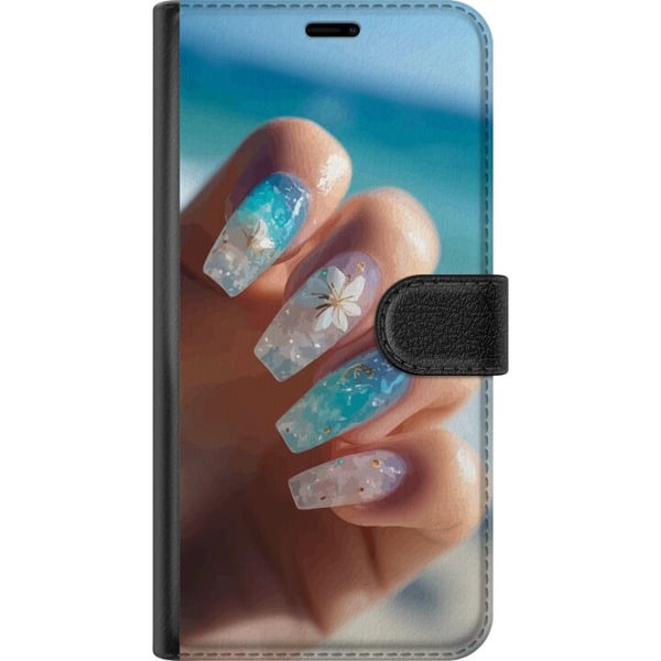 Yhteensopiva Lompakkokotelo Samsung Galaxy S9+ Kynsisuunnittelun kuvitus – Sininen glitter ja kukka, merihenkinen aihe