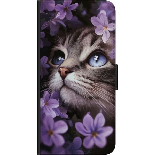 Kompatibelt Lommeboketui til OnePlus 9 Pro Katt og blomster