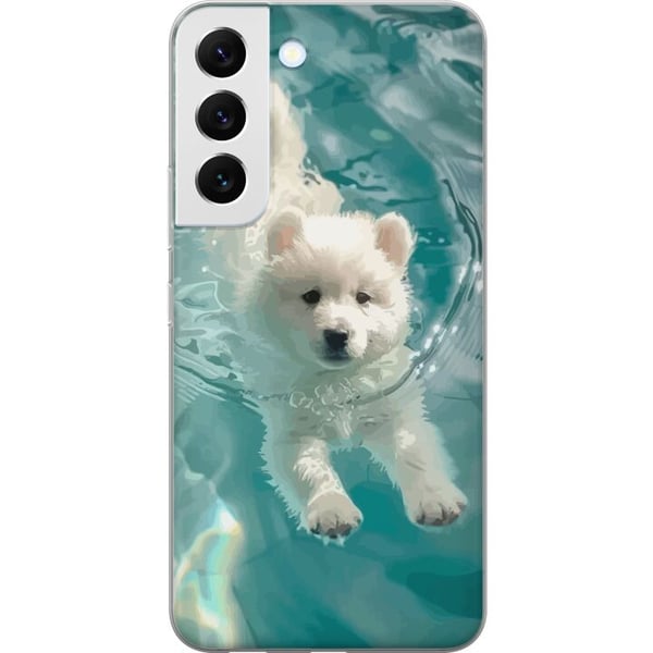 Kompatibel Mobilcover til Samsung Galaxy S22 5G Hvalp i vand hvid hvalp hund swimmingpool blå turkis sommermotiv sød kæledyrsillustration design kuns