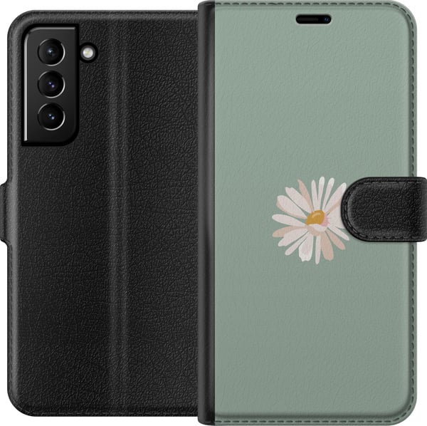 Kompatibel Tegnebogsetui til Samsung Galaxy S21+ 5G Grøn Minimalblomst - stilfuld blomst på grøn baggrund