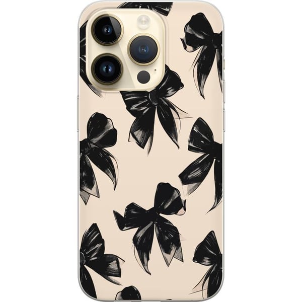 Yhteensopiva Puhelinkuori Apple iPhone 14 Pro Mustat rusetit beigen taustan päällä, elegantti ajaton design pehmeillä kontrasteilla ja ylellisellä tu