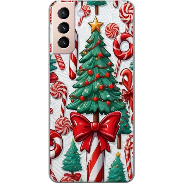 Kompatibelt Mobildeksel til Samsung Galaxy S21 Juletre plakat juletre polkastang godteri høytidssøtsaker julemotiv retro polkastenger design kunst