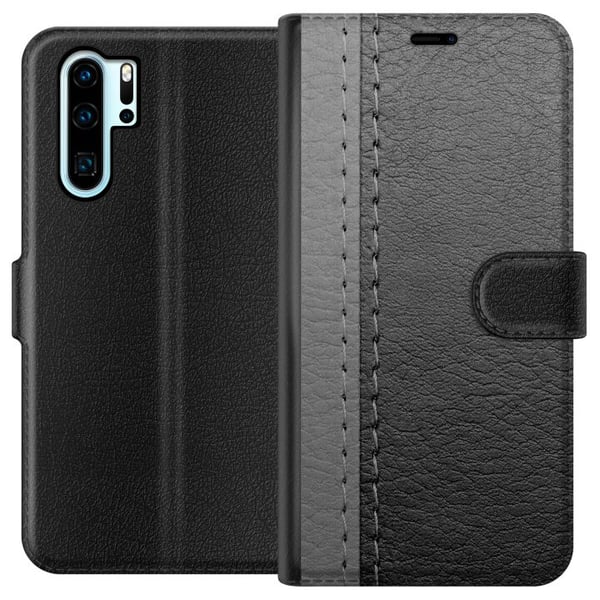 Yhteensopiva Lompakkokotelo Huawei P30 Pro Musta & Harmaa Nahka