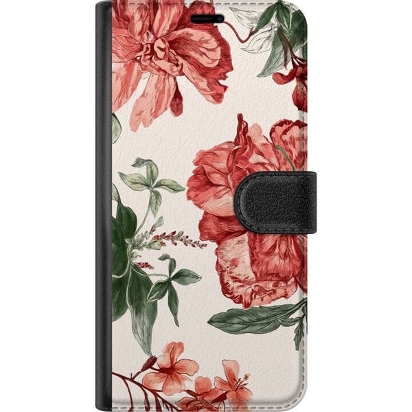 Kompatibelt Plånboksfodral till Samsung Galaxy S9+ Röda blommor botaniskt motiv med gröna blad elegant stil för dig som gillar naturens färger