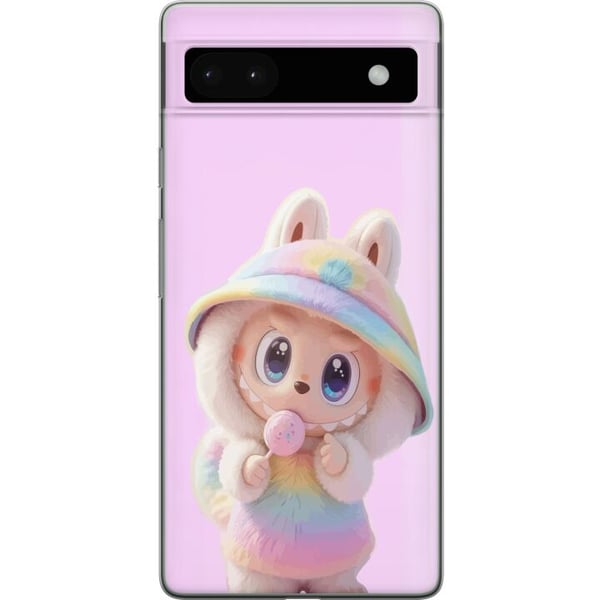 Yhteensopiva Puhelinkuori Google Pixel 6a Rainbow Bunny Cutie – suloinen pastellisävyinen kuva, jossa söpö hahmo hupparissa