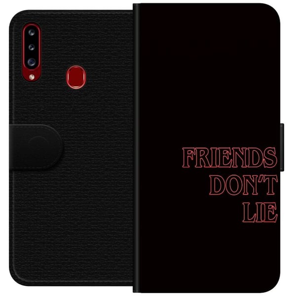 Yhteensopiva Lompakkokotelo Samsung Galaxy A20s Stranger Things Friends Don’t Lie – neonpunainen tekstidesign, jossa on suosittu Stranger Things -sit