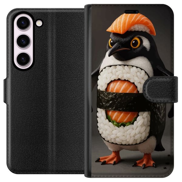 Kompatibel Tegnebogsetui til Samsung Galaxy S23 Sushi-pingvindesign – Kreativt kawaii-motiv med laks, ris og tang